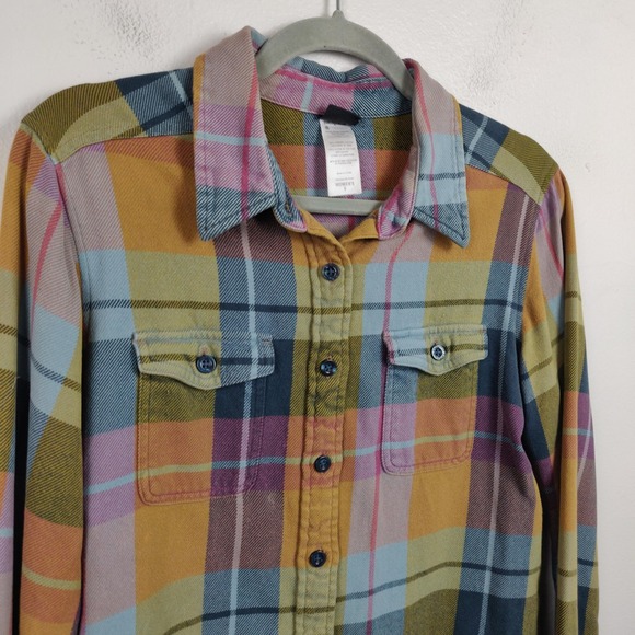 Patagonia Organic Cotton Flannel Plaid Shirt Womens 6 Long Sleeve Purple Green - Picture 3 of 7